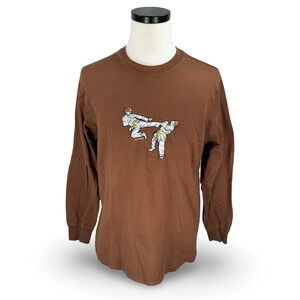 Supreme Karate T-Shirt Mens Medium Brown Cotton Embroidered Long Sleeve Pullover